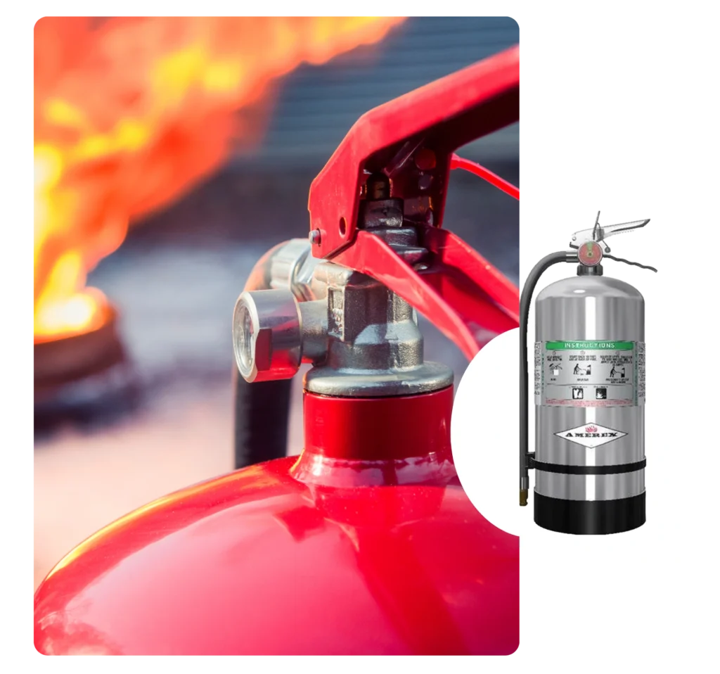 Fire extinguisher and commercial kitchen safety equipment
